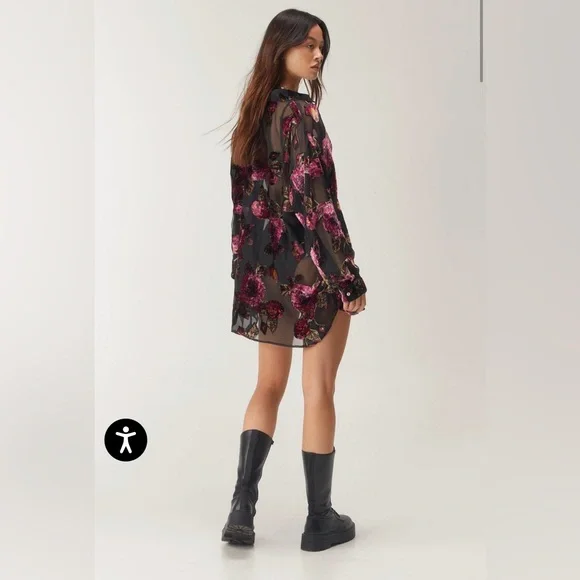 Nasty Gal Devore Oversized Sheer Floral Shirt Dress - Picture 5 of 14